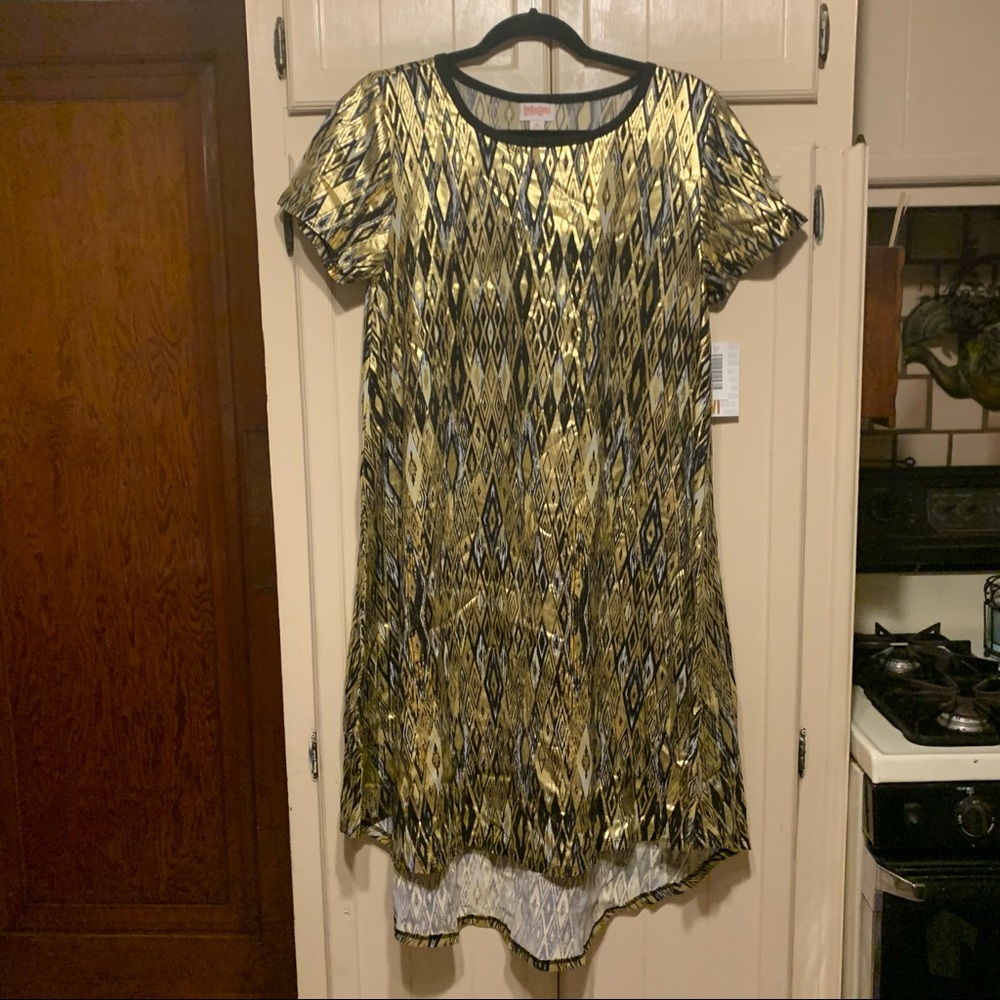 Lularoe Carly size M metallic gold black dress NWT